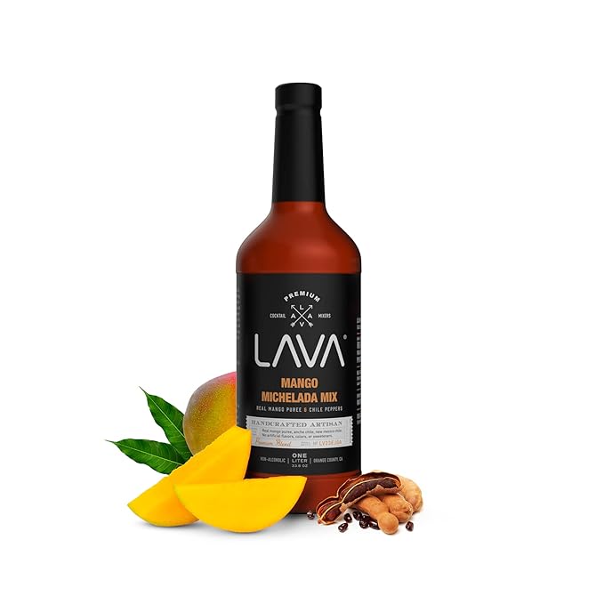 (3-Pack) LAVA Premium Mango Michelada Mix Made With Real Mango Puree, Ancho Chile Peppers, New Mexico Chile, Tamarind, Vegan, 1-Liter (33.8oz) Glass Bottle, Ready to Use-Velvo Beauty