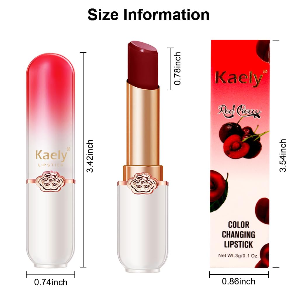 Kaely 3Pcs Peach Strawberry Red Cherry Hydrating Lipstick Tinted Lip Balm, Color Changing PH Lipstick Makeup, Korean Magic Lip Stain Long Lasting Waterproof, labiales magicos 24 horas originales-Velvo Beauty