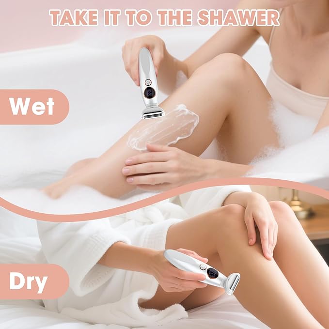 5 in 1 Bikini Trimmer for Women,IPX7 Waterproof Cordless Replaceable Pubic,Eyebrow,Facial Electric Razors&Nose Hair Trimmer&Painless Body Shaver for Arms Legs Underarms,USB Charge,LED Display,Wet&Dry-Velvo Beauty