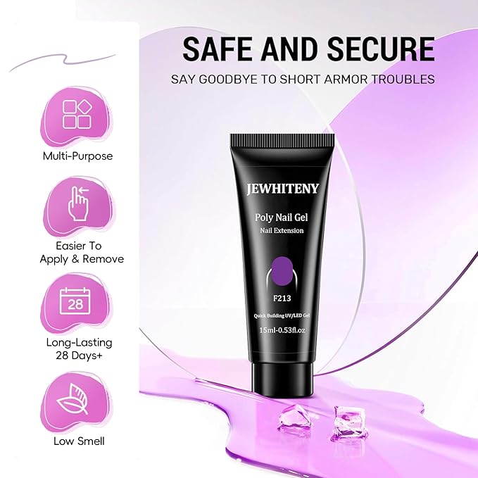 JEWHITENY Poly Gel Nail Kit 28 Colors Nude Gray Glitter with Nail Lamp Base Top Coats Builder Gel All-In-One Set Ideal for Designs DIY At Home Need U V Lamp Curing-Velvo Beauty