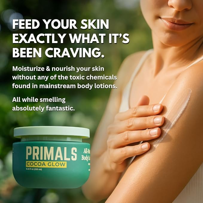 PRIMALS All Natural Body Lotion - Cocoa Butter & Mango Butter - 100% Naturally Derived Ingredients - Alcohol Free, Artificial Fragrance Free, Paraben Free, Petroleum Derivative Free - 8.45 oz-Velvo Beauty