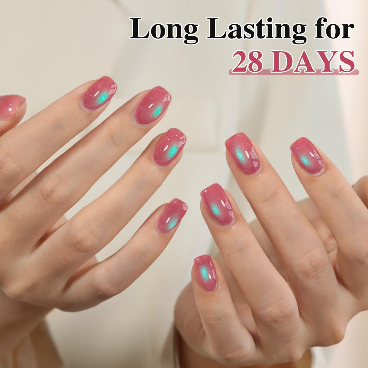 Double Rhythm Jelly Glass Cat Eye Gel Polish with Magnet 15ML Holographic Glitter Shimmer Translucent Sheer Color Magnetic Nail Polish Salon DIY at Home (Pink Teal-MC1267)-Velvo Beauty