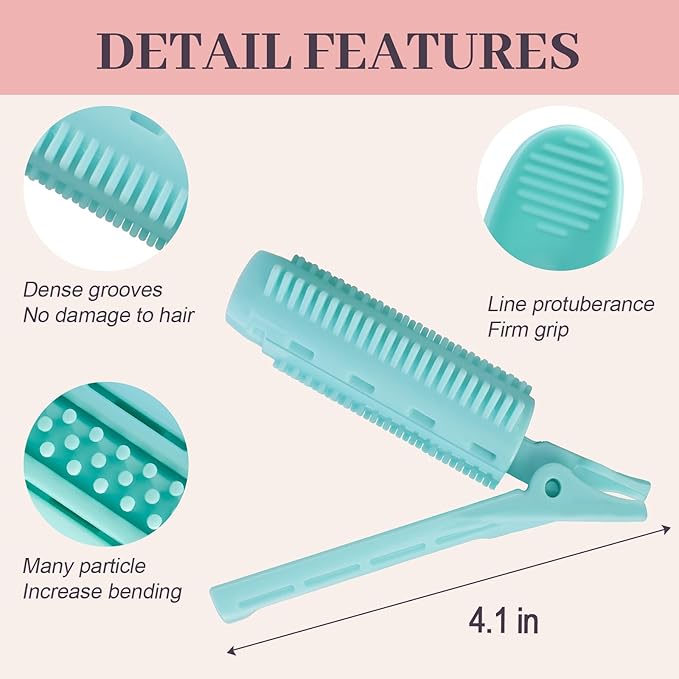 4PCS Volumizing Hair Clips for Root Lift & Volume - Instant Bangs Roller Clips for Effortless Curls & Lift - Velcro Rollers For Hair - Hair Rollers For Women - Cyan-Velvo Beauty