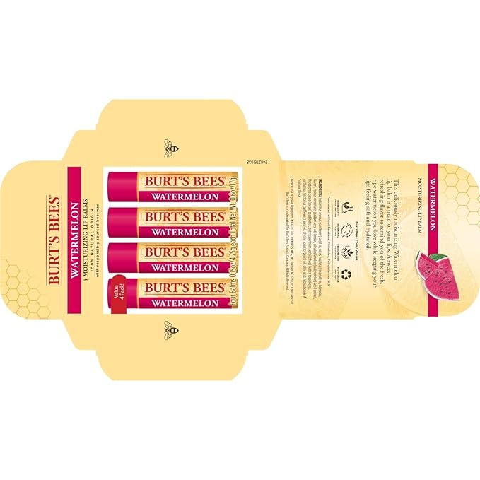 Burt's Bees 100% Natural Origin Moisturizing Lip Balm, Watermelon, 4 Tubes-Velvo Beauty