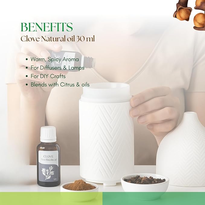Roots & Above Clove Essential Oil 1.01 oz/30ml Pure Natural Cold-Pressed Oils for Skin, Hair, Massage, Diffusers, Humidifiers, DIY Beauty, Home Candle Making & Self-Care-Velvo Beauty
