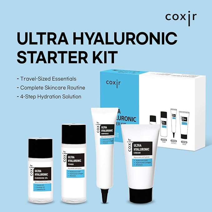 coxir ULTRA HYALURONIC STARTER KIT /cleansing oil+toner+ampoule+cream tralvel kit/[2.68 fl.oz (Pack of 1)]-Velvo Beauty