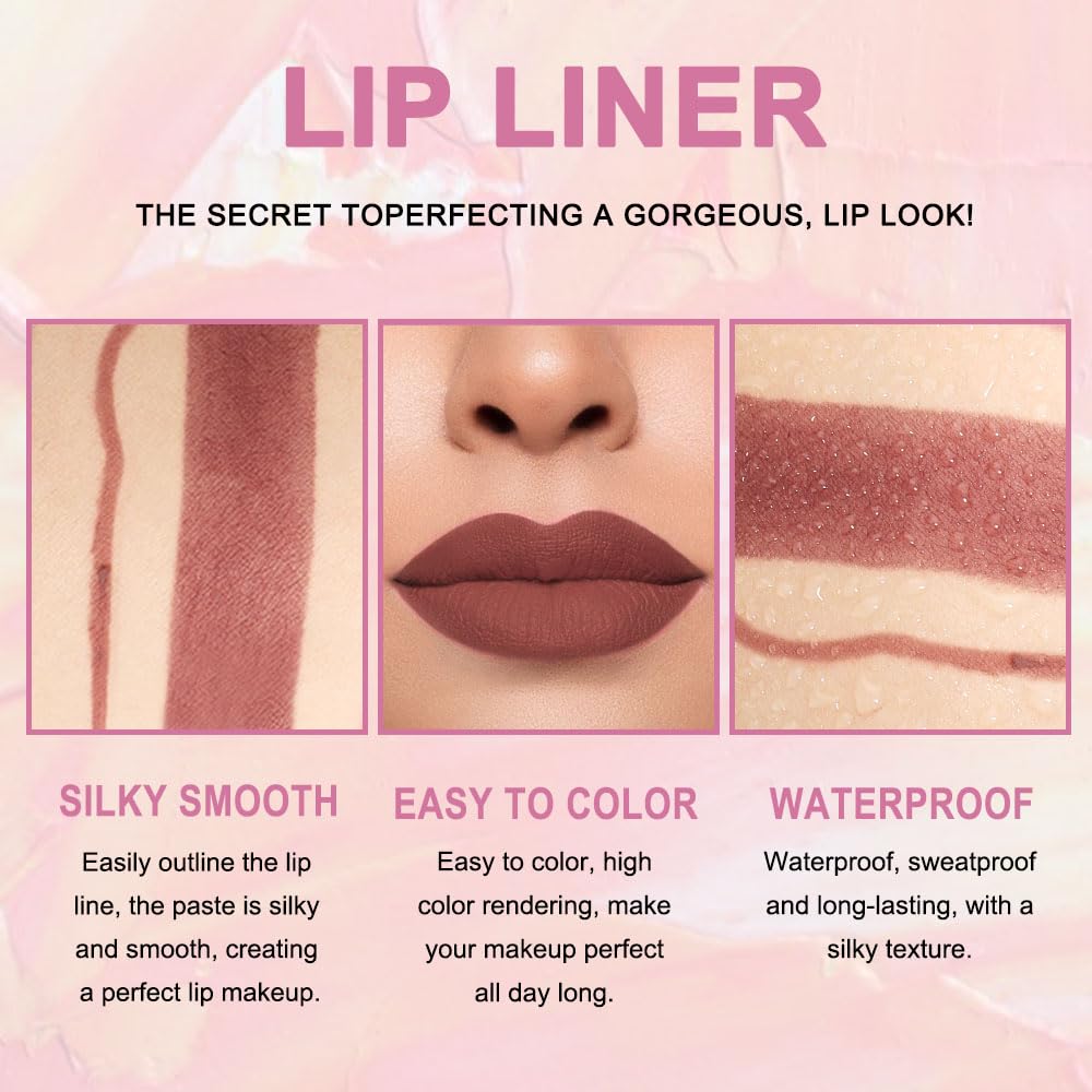 Kaely 2-in-1 Brown Lip Liner & Lipstick Set Kit for Women, Matte Lips Kit with Lip Liner Lip Stains Long Lasting Waterproof 24 Hour Lipstick and Lip Liners Combo Lipliners Pencil Set 11-Velvo Beauty