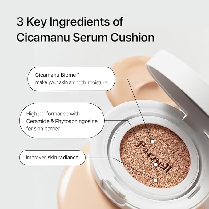 Parnell Cicamanu Serum Cushion 59N Ebony 0.52 fl oz | Hydrating Serum Foundation for Soothing, Pore Blurring & Radiant Glass Skin | Lightweight Korean Cushion for Sensitive Skin | K-Beauty-Velvo Beauty