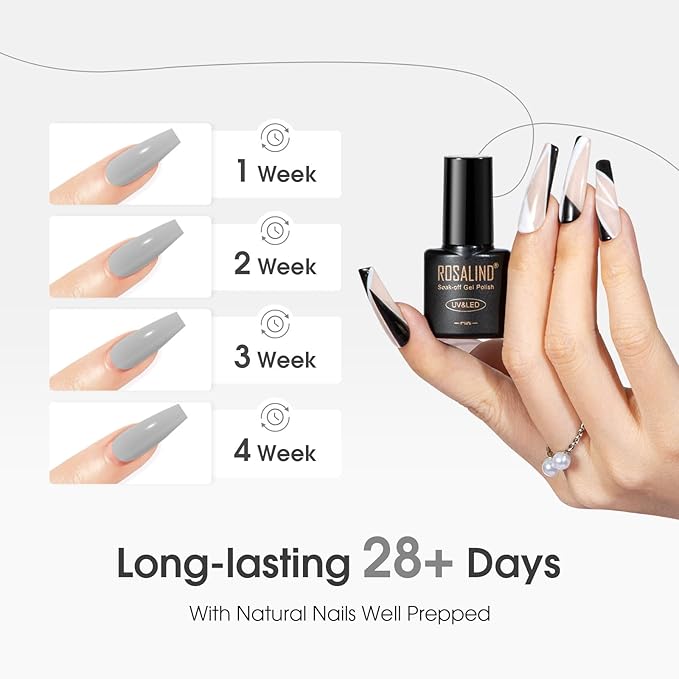 ROSALIND White Black Gel Nail Polish Set with Matte and Glitter Top Coat, 6 Colors Black Milky White Neutral Nude Grey Gel Nail Polish Soak Off Gel Nail art-Velvo Beauty