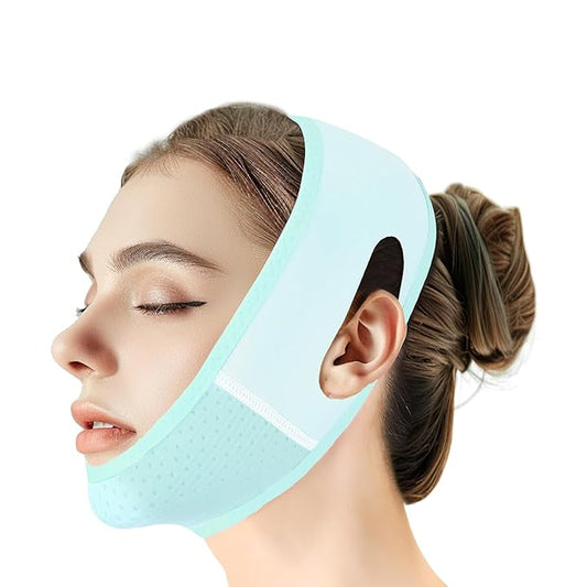 Reusable V Line Lifting Mask with Chin Strap, V Shaped Face Mask for Sagging, Jaw Exerciser (Light Blue)-Velvo Beauty