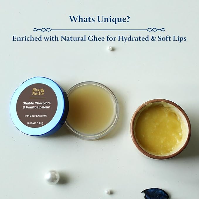 Blue Nectar Natural Lip Balm Chocolate & Vanilla with Organic Ghee for Dry Lips | Herbal Ayurvedic Hydrating Lip Gloss for Women (0.35 oz, 12 Herbs)-Velvo Beauty