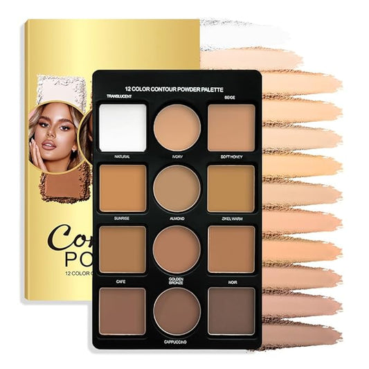 Professional Light Medium Brown Contour Highlight Palette,Multiple Full Coverage Makeup Palet for Correcting, Easy Blending, Long-lasting formula, Sculpt & Highlighting,Matte and Shimmer Finish-12A-Velvo Beauty