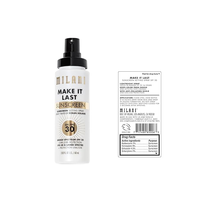 Milani Make It Last Sunscreen - Sunscreen Setting Spray with SPF 30 - Makeup Primer and Setting Spray with SPF30 Sunscreen, Long Lasting Makeup Finishing Spray - 2 Pack-Velvo Beauty