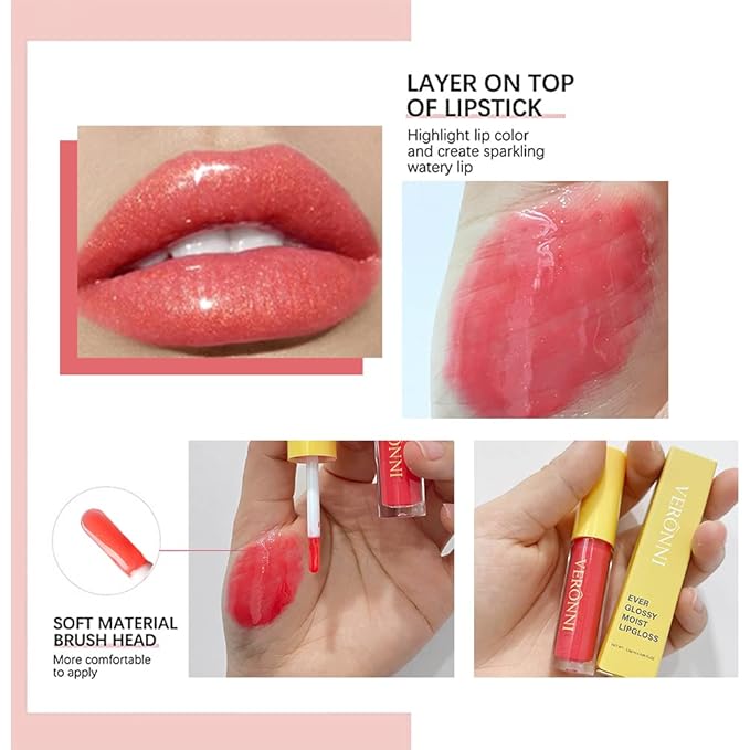 VERONNI 6 Colors Lip Tinted Stain Gloss Set,Hydrating Plumping Liquid Lipstick Set,Moisturizing Clear Lip Oil For Dry Lips,Nourishing Water Glossy Glass Lip Oil Gloss Lip Tint (6 Colors)-Velvo Beauty
