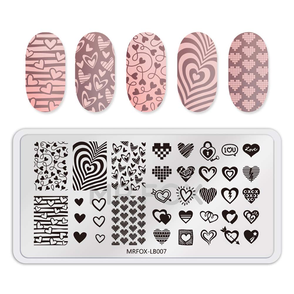 MR.FOX 5 Pcs Nail Print Board Set Valentine's Day Theme Various Hearts Cupid Electrocardiogram Nails Art Stamping Plate-Velvo Beauty