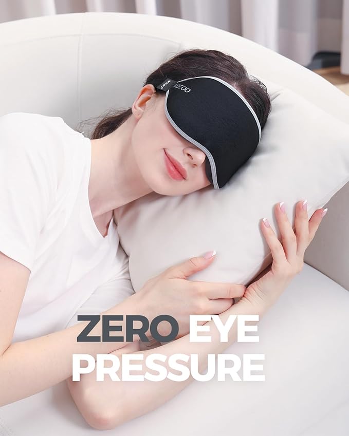 MZOO Luxury Sleep Mask for Back, Side Sleeper, Complete Light Blocking Sleeping Eye Mask Night Blindfold, 3D Zero Pressure & Spacious for Lash Extensions, Breathable Soft Eye Cover Flight Nap Travel-Velvo Beauty