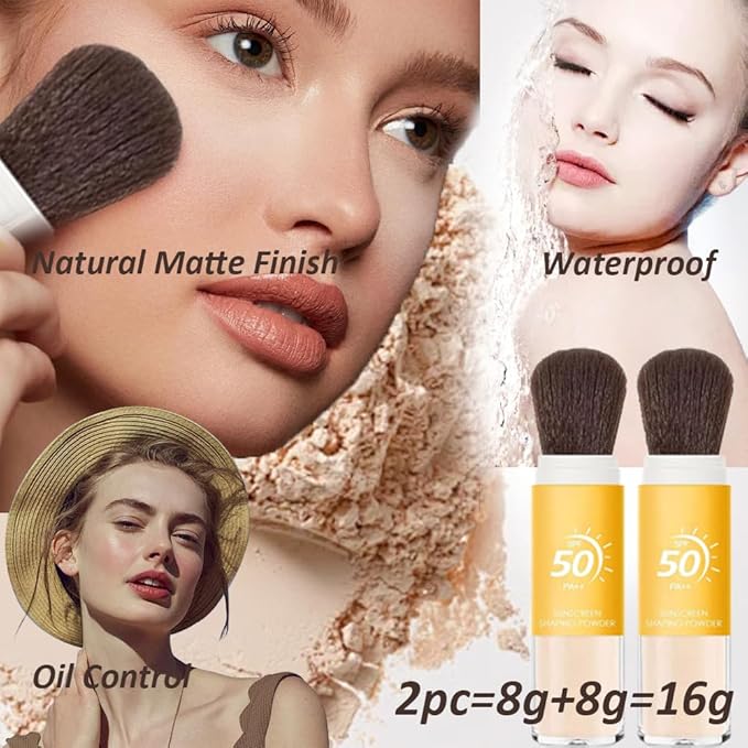 Sunscreen Setting Powder SPF 50 Loose Powder with Brush Natural Mineral Makeup Setting Powder Translucent 0.28 oz for All Skin-2PC-Velvo Beauty