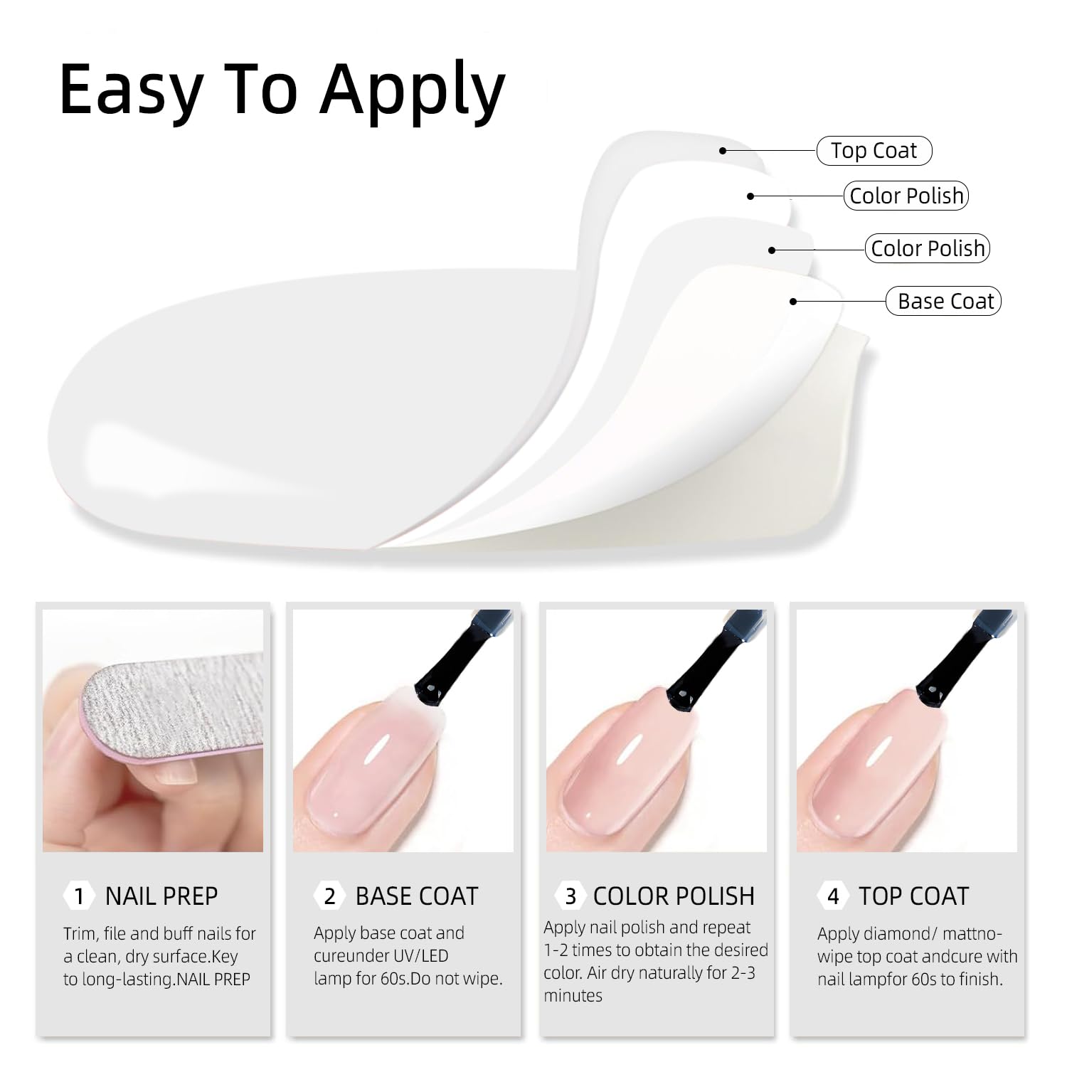 Major Dijit Base and Top Coat Nail Polish Set, 2Pcs No Wipe Shiny Top Coat for Fingernail Air Dry Clear Nail Polish Long Lasting Nail Protective DIY at Home (Base Coat Shiny Top Coat, 10 ML)-Velvo Beauty