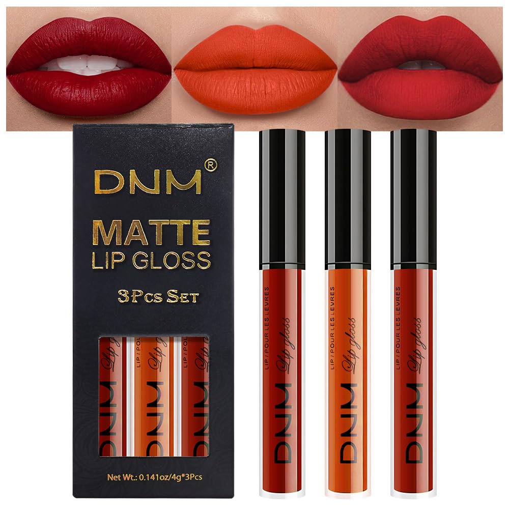 evpct 3Pcs Dark Orange Ruby Red Matte Liquid Lipstick Lip Stain Sets for Women, Matte Lipstick Long Lasting Waterproof Permanent 24 Hours original, Magic Lip Sticks Pack for Halloween Daily Makeup-Velvo Beauty
