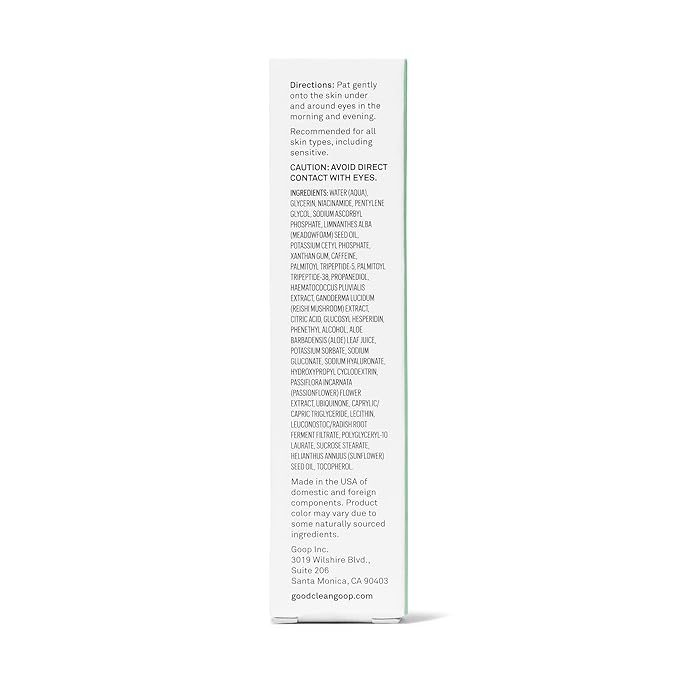 good.clean.goop beauty The Wide-Awake Eye Serum | Gel Serum to Reduce Fine Lines | Peptides, Astaxanthin & Reishi Mushroom Extract | Caffeine Eye Serum for Puffy Eyes & Dark Circles | Vegan | 0.5 oz-Velvo Beauty