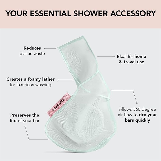 Kitsch Bar Soap Saver Bag - Soap Dish and Soap Holder for Shampoo Bar, Conditioner & Body Wash – Recycled Mesh Beauty Bar Soap Pouch, Eco-Friendly, Patented Bag - Mint-Velvo Beauty