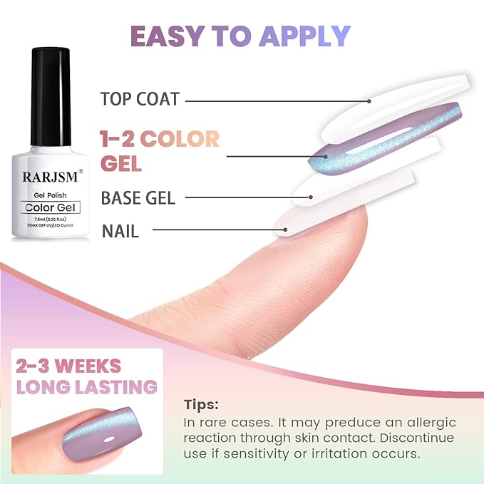 RARJSM Aurora Mermaid Cat Eye Gel Nail Polish Set 6pcs Reflective Pink Purple Green Blue Diamond Ceramic Glitter Glass Cateye Gelpolish with Magnet Stick 7.5ml Curing Requires Soak Off for Home Salon-Velvo Beauty