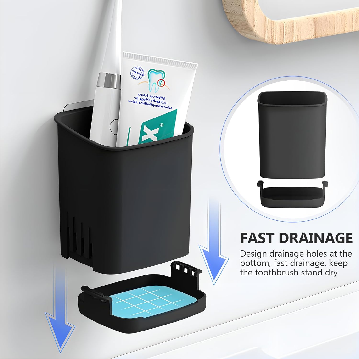 2 Packs Wall Mounted Toothbrush Holders, Self Adhesive Bathroom Toothbrush Wall Holder for Electric Toothbrush, Toothpaste, Razor,Shower Item (Black-Velvo Beauty