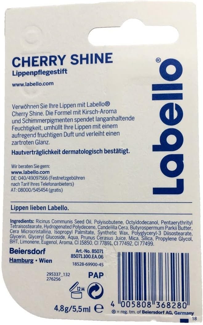 3 LABELLO CHERRY FRUITY SHINE LIP BALM STICK CARE BEAUTY SOFT SMOOTH SPF 10 NEW-Velvo Beauty