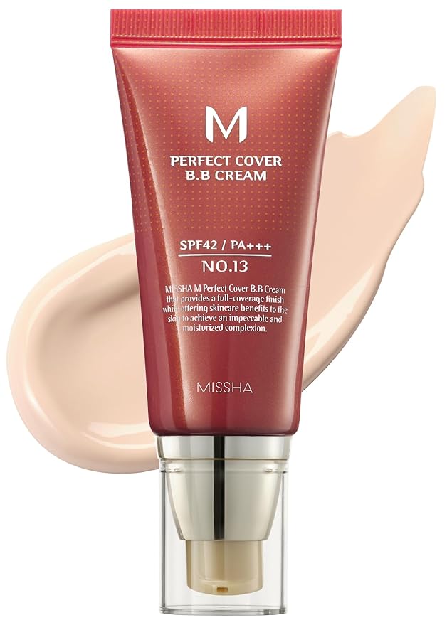 MISSHA M Perfect Cover BB Cream No.13 Bright Beige - Fair with Cool Undertone SPF 42 PA +++ 1.69 Fl Oz - Tinted Moisturizer with SPF-Velvo Beauty