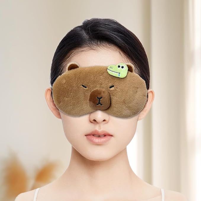 PERFECTSIGHT Cute Plush Eye Mask, Lightweight Adjustable Eyeshade, Faux Fur Cover for Women Men Sleep Travel Nap (Capybara)-Velvo Beauty