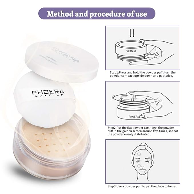 PHOERA Setting Powder Controls Oil,Setting Powder Makeup Light,Loose Powder Makeup Coverage,Loose Setting Powder Mini,0.17oz (01#Translucent)-Velvo Beauty