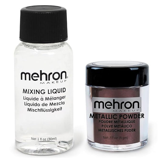 Mehron Makeup Metallic Powder (.17 oz) with Mixing Liquid (1 oz) (BRONZE)-Velvo Beauty