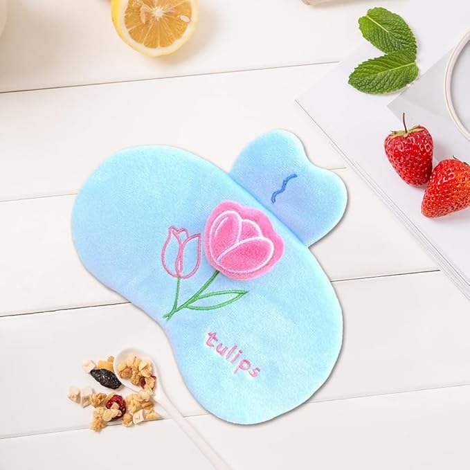 PERFECTSIGHT Sleep Eye Masks, Cute Plush Sleep Eye Cover Lightweight Adjustable Eyeshade Faux Fur Mask Cover for Women Men Sleep Travel Nap, Blue Tulip-Velvo Beauty