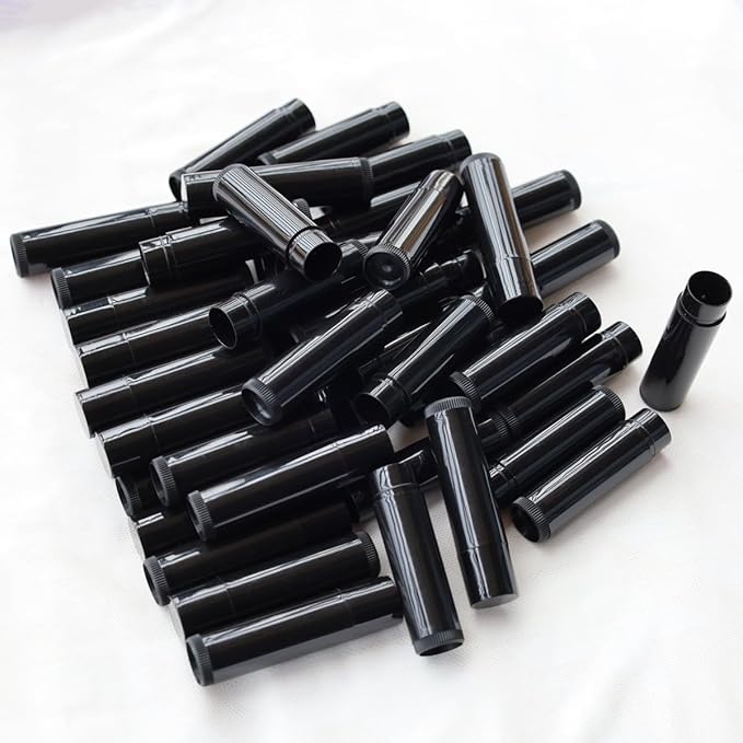 50 Lip Balm Container Kit with Filling Tray and Spatula, Round Tube Refillable Empty Tube 3 Colors, 0.15 oz, BPA Free, for DIY Homemade Lipstick Lipstick (50 black kits,)-Velvo Beauty
