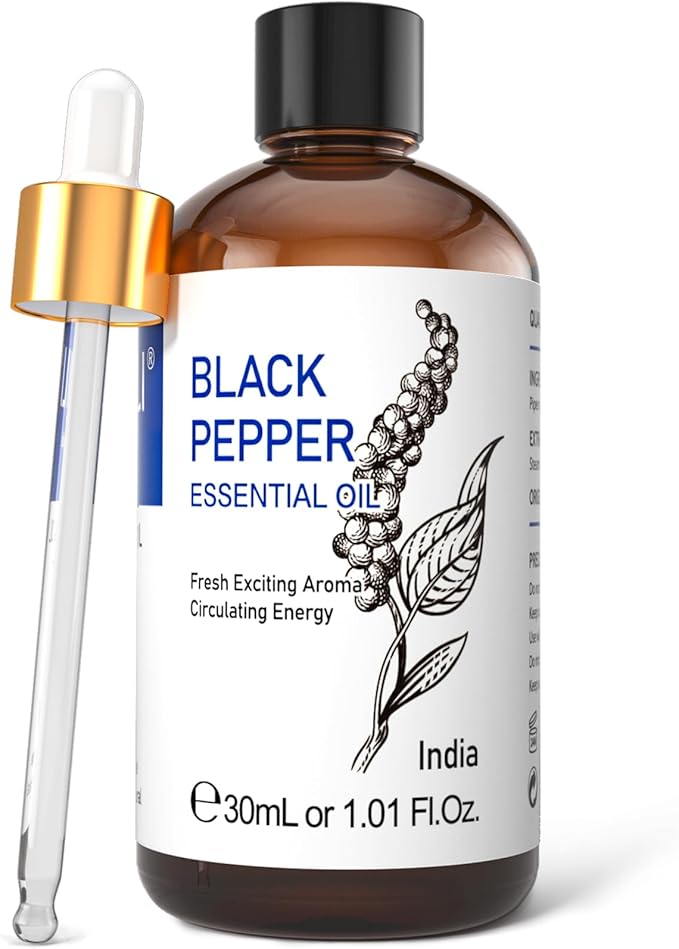 HIQILI 1 Fl Oz Black Pepper Essential Oil, 100% Pure Natural for Aromatherapy, Diffuser - 30 ML-Velvo Beauty