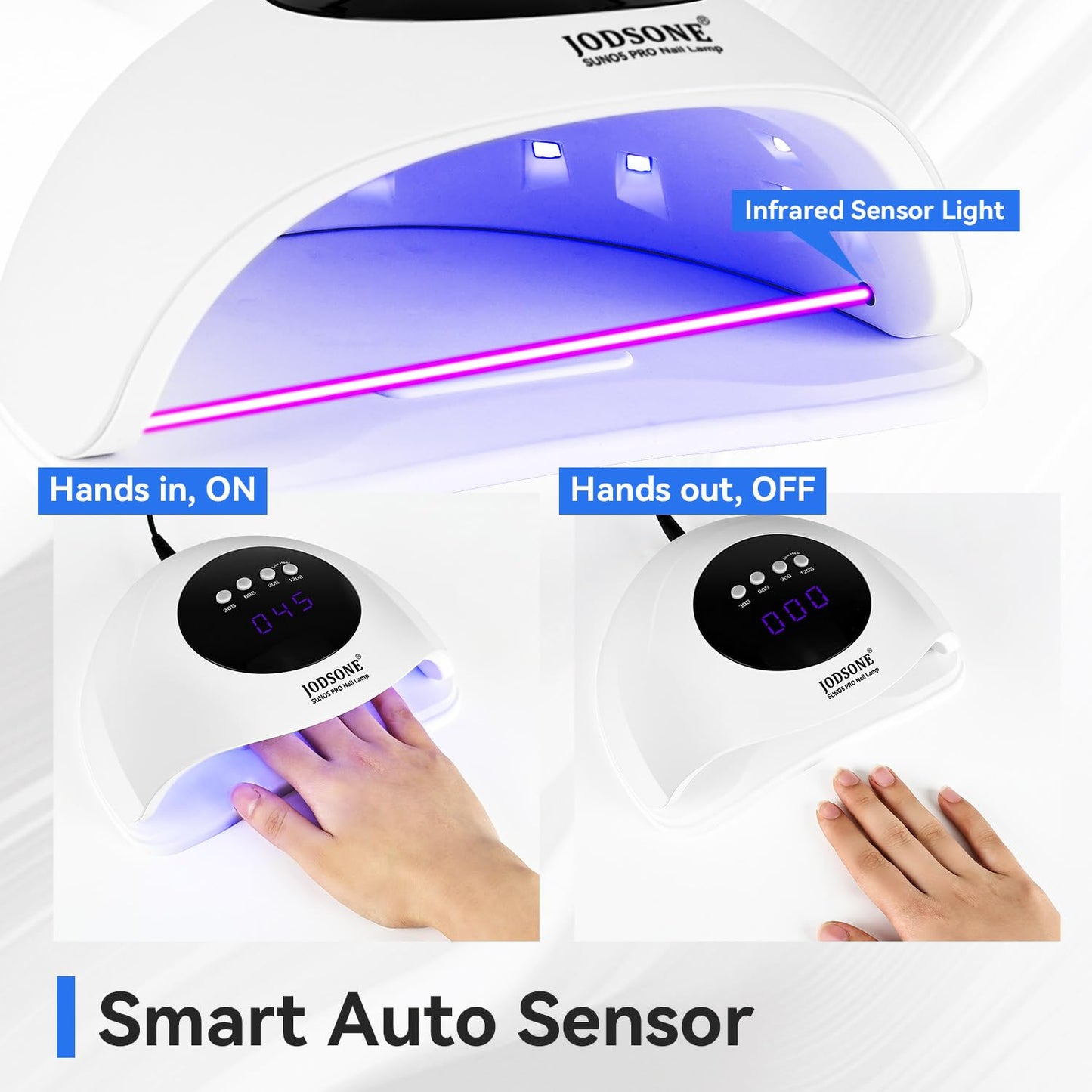 JODSONE U V LED Nail Lamp Professional Cure Auto Sensor and 4 Timer Gel Nail Lamp White-Velvo Beauty