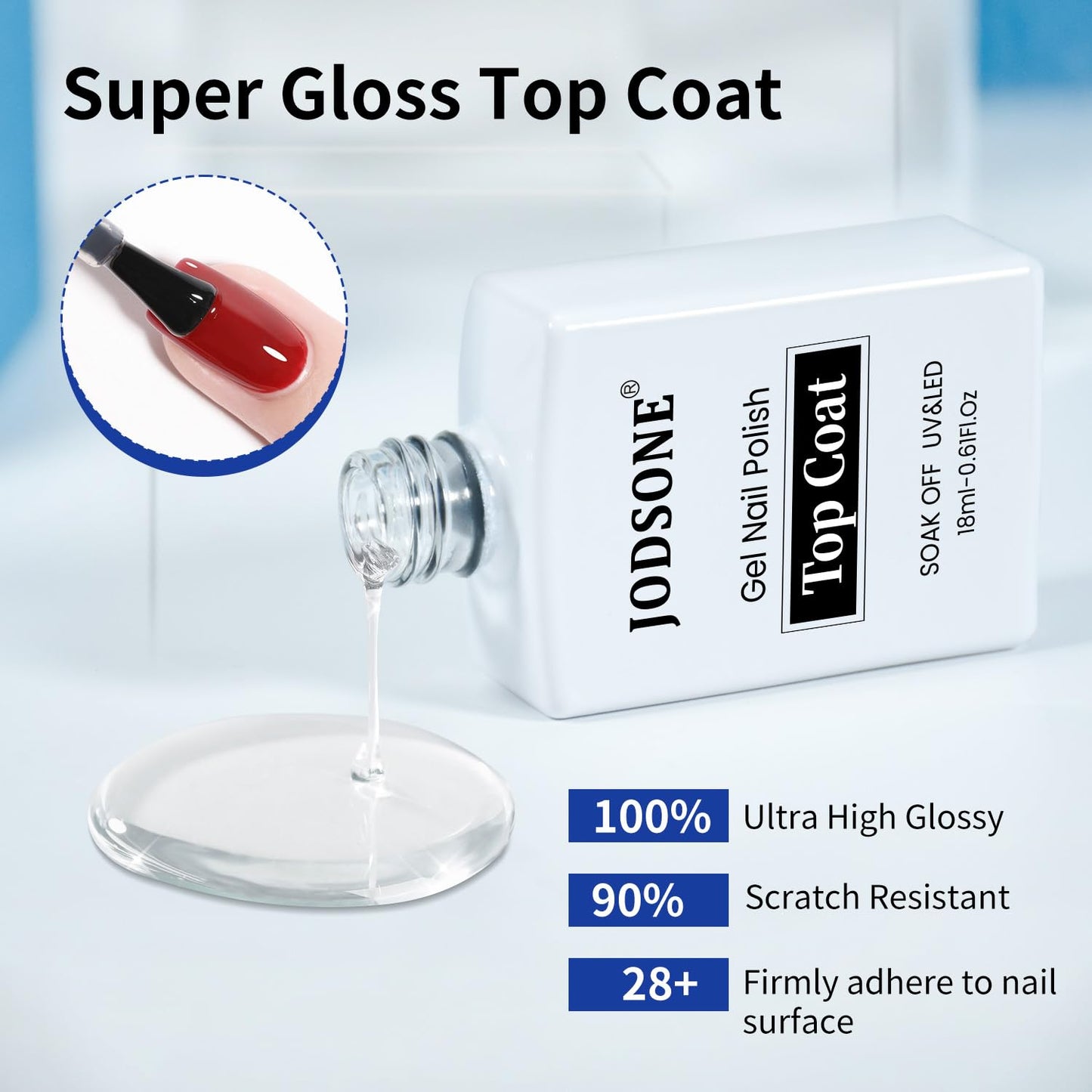 JODSONE 2 Bottles 18ml Top Coat Base Coat Gel Polish Set Compatible for Nail Salon Bright Surface, Girl Gift and At Home DIY Need U V Lamp Curing-Velvo Beauty