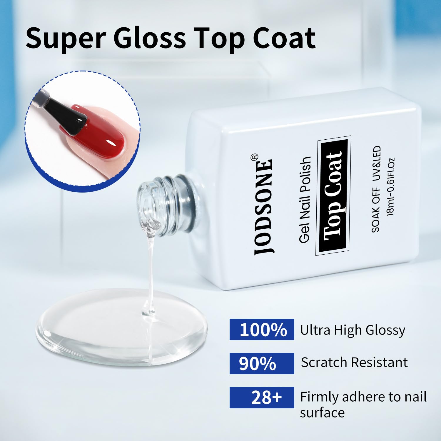 JODSONE 2 Bottles 18ml Top Coat Base Coat Gel Polish Set Compatible for Nail Salon Bright Surface, Girl Gift and At Home DIY Need U V Lamp Curing-Velvo Beauty