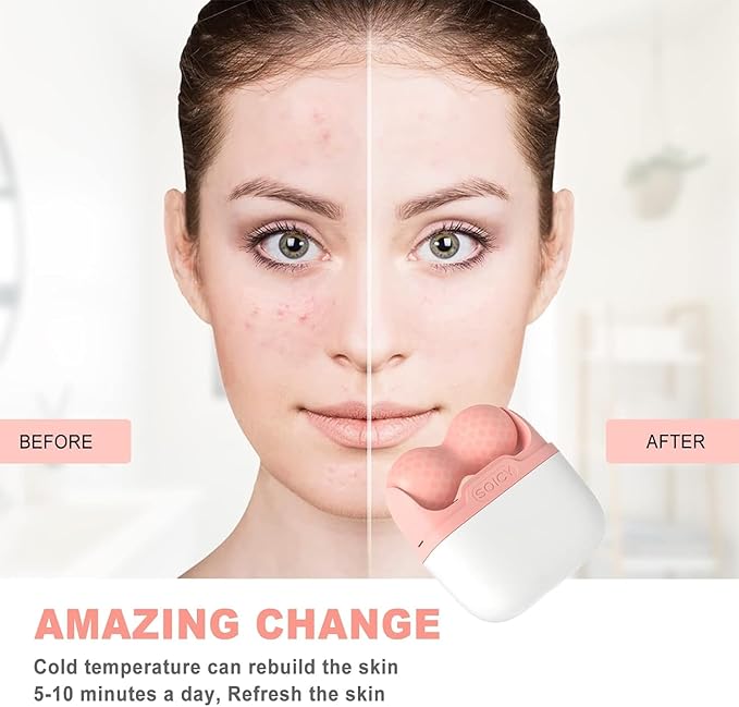 Ice Roller for Face and Eyes - Facial Skin Care Tools with 2 in 1 Face Roller and Travel Case, Self Care Gift for Men Women (Pink)-Velvo Beauty