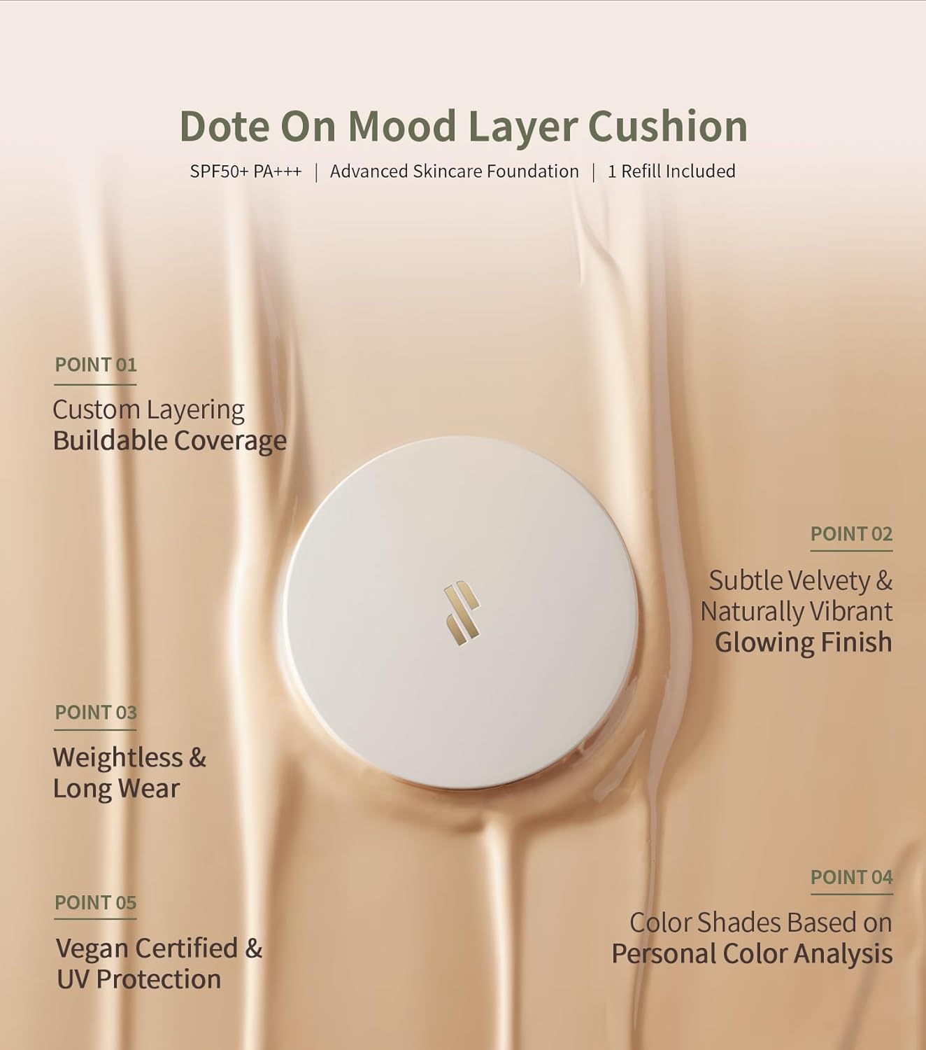 Heart Percent Dote on Mood Layer Cushion SPF 50+/PA+++ with Refill, Satin Glow Silky Flawless Finish Full Coverage Advanced Skincare Foundation (#21Y)-Velvo Beauty
