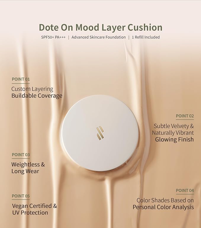 Heart Percent Dote on Mood Layer Cushion SPF 50+/PA+++ with Refill, Satin Glow Silky Flawless Finish Full Coverage Advanced Skincare Foundation (#21P)-Velvo Beauty