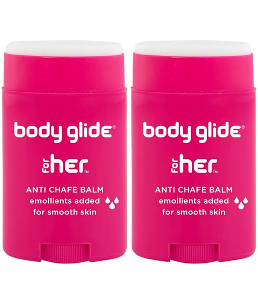 Body Glide For Her Anti Chafe Balm | Chafing stick with added emollients | Great for dry, sensitive skin and/or sensitive areas | Use on chest, bra, butt, groin, arm, and thigh chafing | 1.5oz-2pk-Velvo Beauty