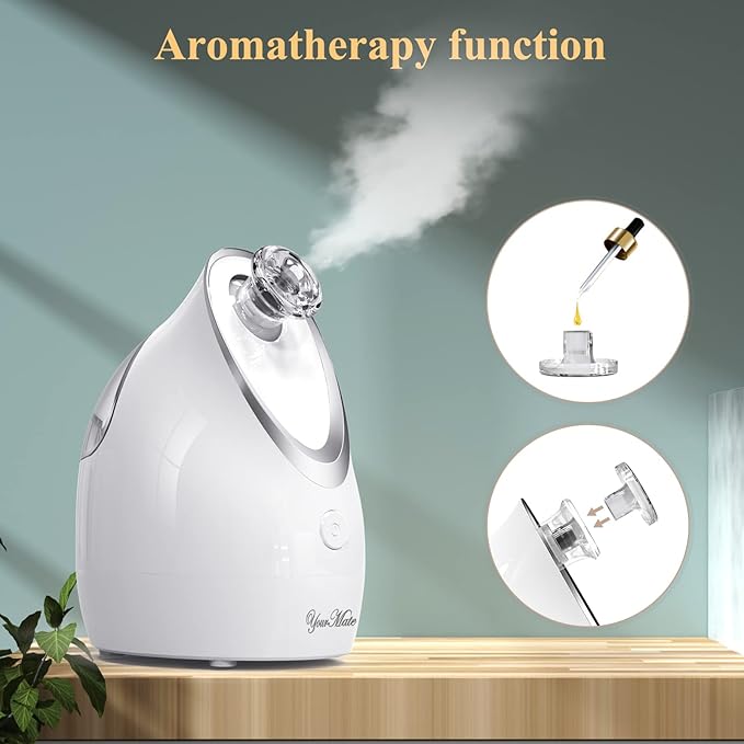 YourMate Facial Steamer Nano Ionic Face Steamer, Adjustable Nozzle with Aromatherapy Warm Mist for Sinuses Moisturizing Humidifier Unclogs Pores, Homeuse Vaporizador Facial (White)-Velvo Beauty