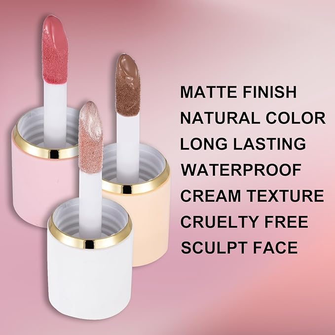 3Pcs Liquid Contour Makeup Trio with Bronzer Shade, Blush, Highlighter for Sculpted Makeup, Matte Finish Liquid Contour Set Easy to Create a Lightweight Look, Longwear Waterproof Formula (2, 8, 13)-Velvo Beauty