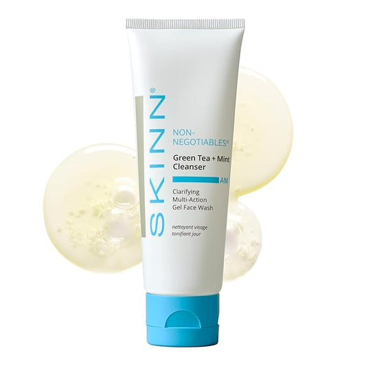 SKINN Daily Morning Face Wash, Green Tea + Mint Cleanser, 4oz - Gentle Exfoliating Facial Cleanser for All Skin Types - Formulated with Antioxidant & Botanical Oils & Salicylic Acid-Velvo Beauty