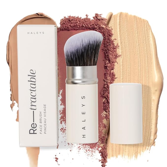 HALEYS Retractable Face Brush, VEGAN Dense, Angled Bristles & Adjustable Sleeve, Portable Makeup Brush for Quick, Easy Streak-Free Blending of Liquids, Creams, Powders, Travel-friendly Mess-Free Cap-Velvo Beauty