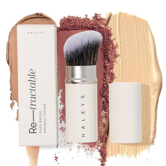 HALEYS Retractable Face Brush, VEGAN Dense, Angled Bristles & Adjustable Sleeve, Portable Makeup Brush for Quick, Easy Streak-Free Blending of Liquids, Creams, Powders, Travel-friendly Mess-Free Cap-Velvo Beauty