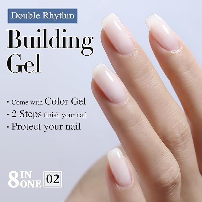 Double Rhythm Milky White Rubber Gel Nail Polish 15ml Nail Strengthener in a Bottle Nail Extension Hard Gel Soak Off Long Lasting UV Gel (Jelly White 8 in 1-2)-Velvo Beauty