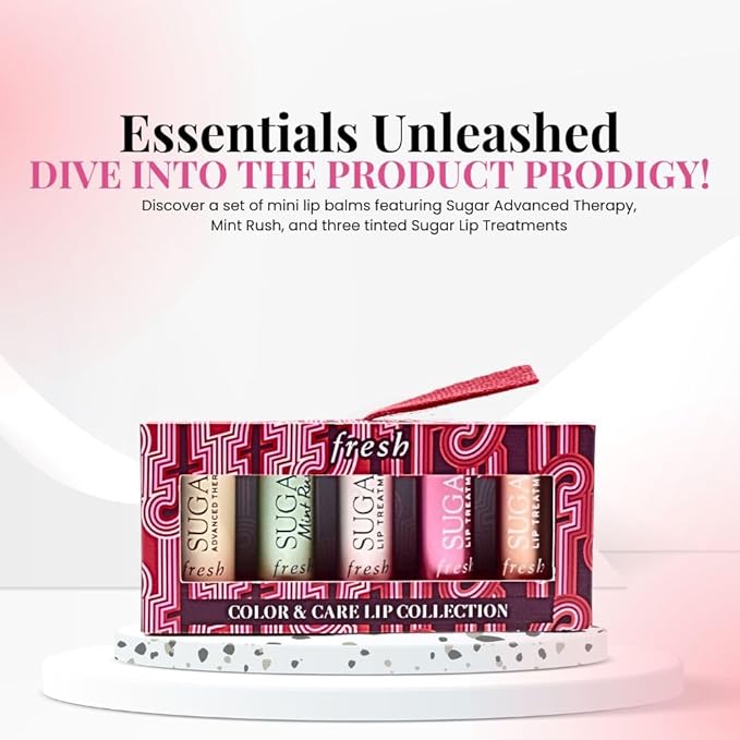 Fresh Color & Care Lip Collection Holiday Gift Set:: Tinted Lip Balms in Sugar Rosé, Honey, Bloom, Sugar Advanced Therapy, Mint Rush Lip Treatment-Velvo Beauty