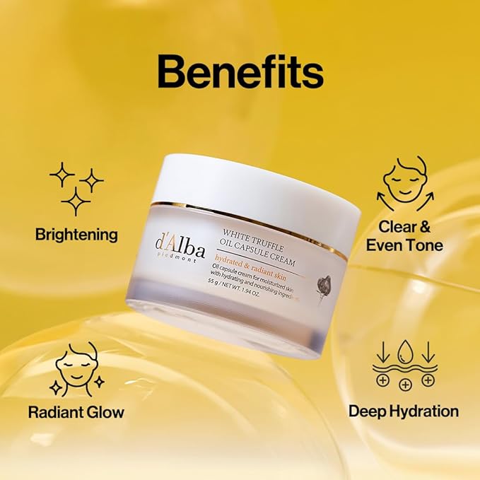 d'alba Piedmont Italian White Truffle Oil Capsule Cream, Glass Skin with Vita-Cera Oil Capsules, Deep Hydration Face Moisturizer (1.94 oz.)-Velvo Beauty